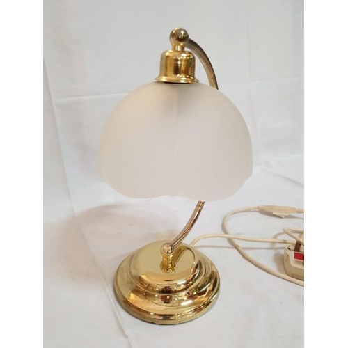 417 - Wooden Table Lamp with Cream Shade (Approx 50cm) with Gold Coloured Metal Table Lamp with Glass Shad... 