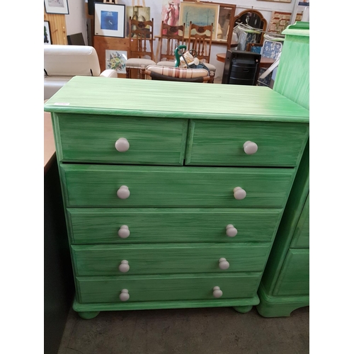 524 - 6 - Drawer Chest of Drawer Light Green with White Round Handles (42 x 79 x 93cm)