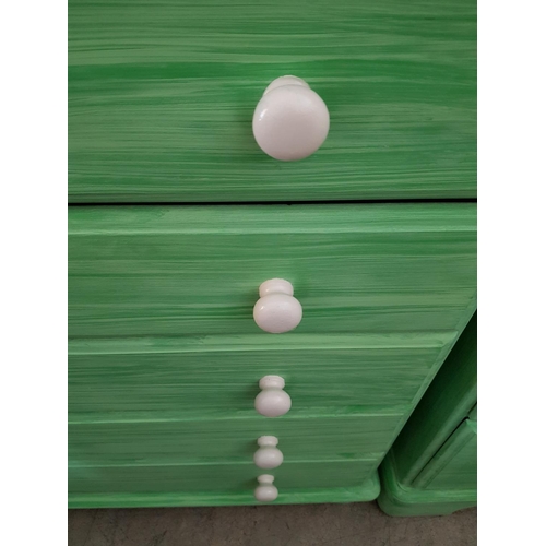 524 - 6 - Drawer Chest of Drawer Light Green with White Round Handles (42 x 79 x 93cm)