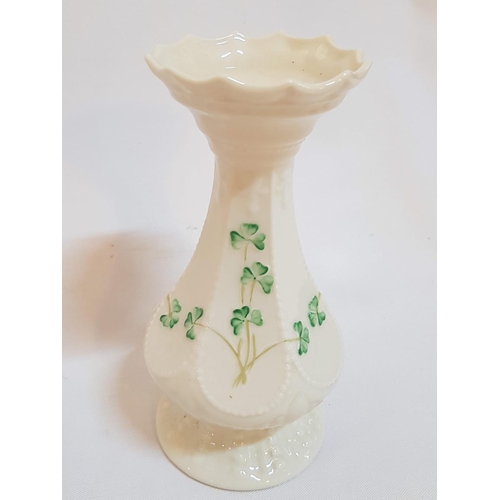 165 - Belleek Irish Porcelain Vases (H:18cm and H:10cm) with Traditional Clover Pattern