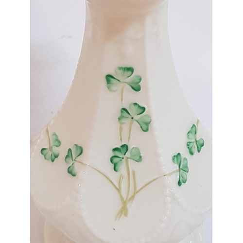 165 - Belleek Irish Porcelain Vases (H:18cm and H:10cm) with Traditional Clover Pattern