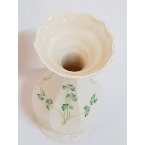 165 - Belleek Irish Porcelain Vases (H:18cm and H:10cm) with Traditional Clover Pattern