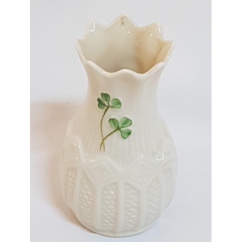 165 - Belleek Irish Porcelain Vases (H:18cm and H:10cm) with Traditional Clover Pattern