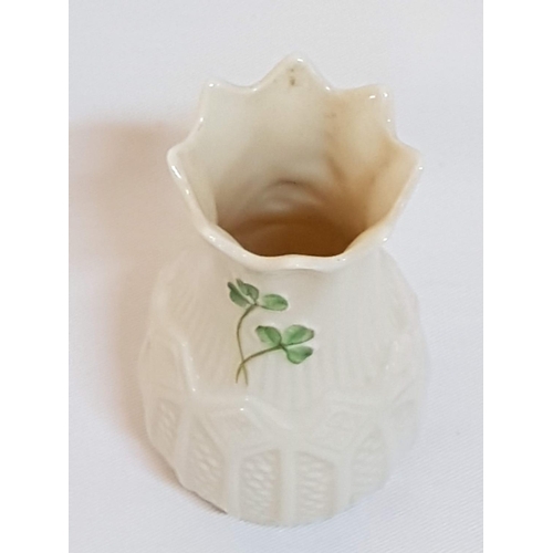 165 - Belleek Irish Porcelain Vases (H:18cm and H:10cm) with Traditional Clover Pattern