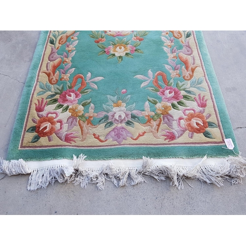 157 - Deep Pile Small Rug Green with Floral Pattern (190 x 90cm)