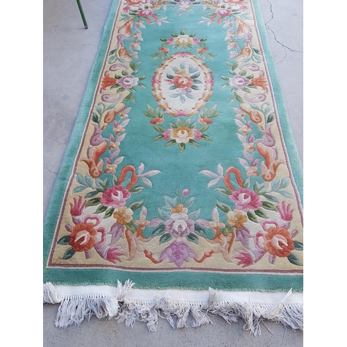 157 - Deep Pile Small Rug Green with Floral Pattern (190 x 90cm)