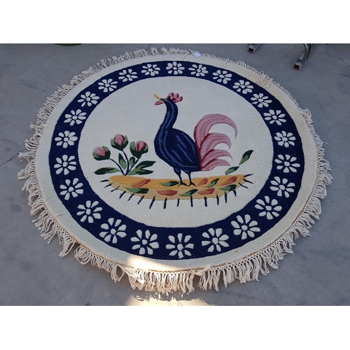 161 - Small Round Carpet with Bird Pattern (Ø122cm) Wool Pile Hand Knotted in India