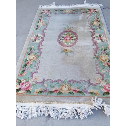 167 - Deep Pile Small Rug Beige with Floral Pattern (160 x 90cm), (A/F)