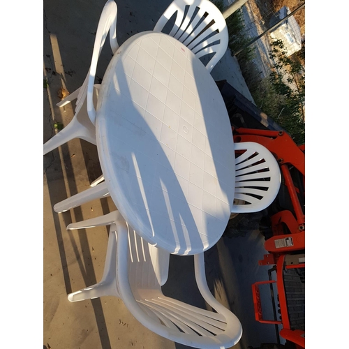 386 - Oval Shaped White Garden Table with 4 x Chairs