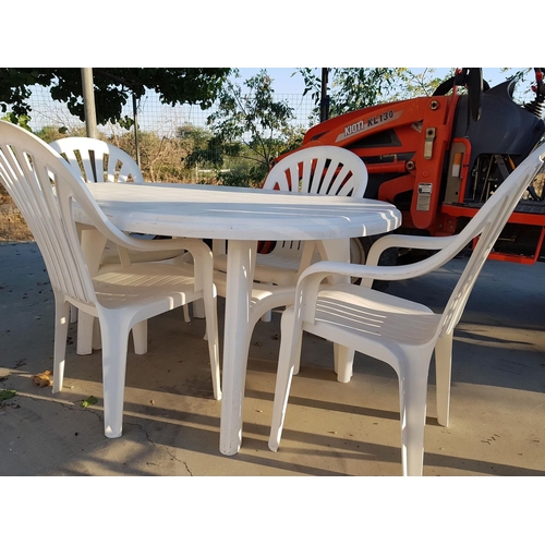 386 - Oval Shaped White Garden Table with 4 x Chairs