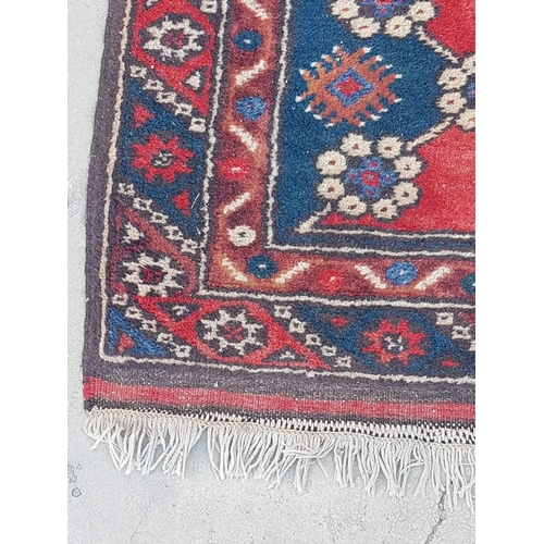 546 - Red / Blue / Brown Wool Rug in Geometric Pattern (310 x 75cm)