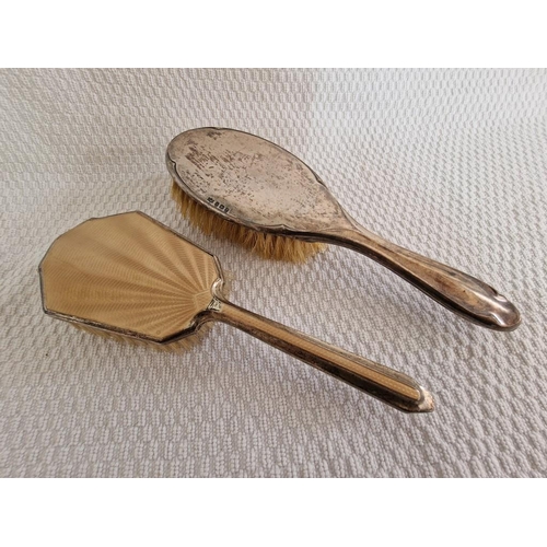 327 - Vintage Sterling Silver Dressing Table Items; Hand Mirror and 2 x Brushes (3)