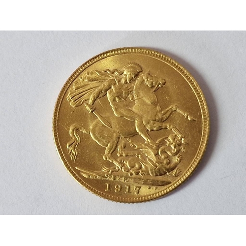 103 - British 1917 P King George V One Sovereign (Full) Gold Coin, (Approx. 8g, Ø:22mm, 22ct Gold).