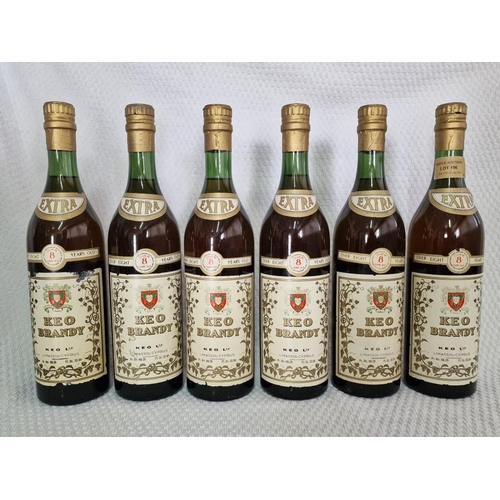 196 - 6 x Bottles of Keo '8 Year', 'Extra' Brandy, Circa 1970's  (6)