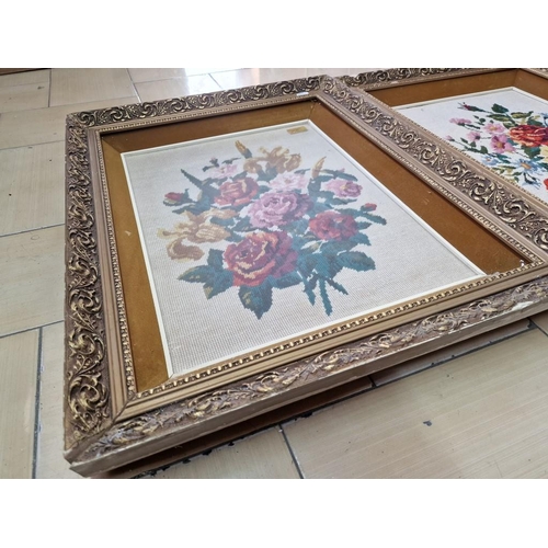 201 - 2 x Tapestries of Flowers in Gilt Frames (Approx. 52 x 65cm), (a/f)