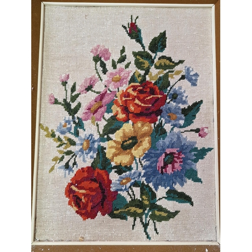 201 - 2 x Tapestries of Flowers in Gilt Frames (Approx. 52 x 65cm), (a/f)