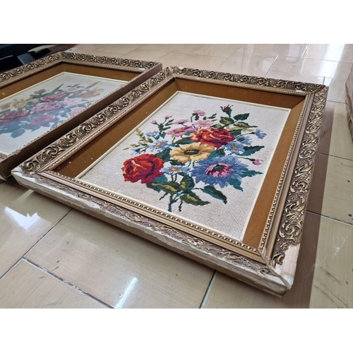 201 - 2 x Tapestries of Flowers in Gilt Frames (Approx. 52 x 65cm), (a/f)