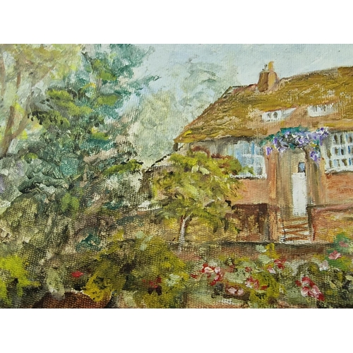 202 - Framed Oil on Board of House in Trees, Signed 'J Hearn', (Approx. 40 x 30cm)