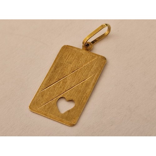 59 - Decorative 18ct Gold Rectangular Shape Pendant with Heart Cut-Out, (Approx. 0.8g, 18 x 11mm)