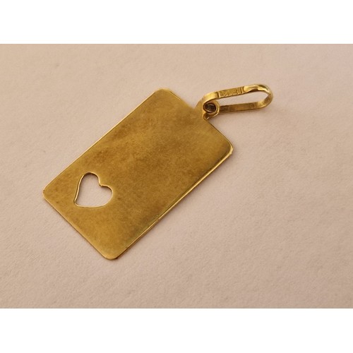 59 - Decorative 18ct Gold Rectangular Shape Pendant with Heart Cut-Out, (Approx. 0.8g, 18 x 11mm)