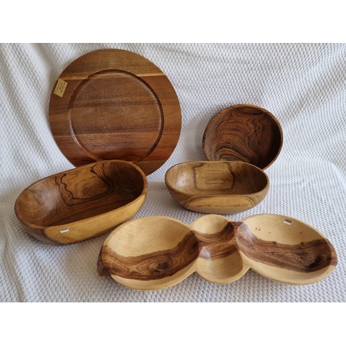 216 - Collection of 5 x Solid Wood African Carved Bowls, (5)