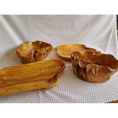 35 - Collection of 4 x Solid Wood Hand Carved Shapely Bowls  & Trays, (4)