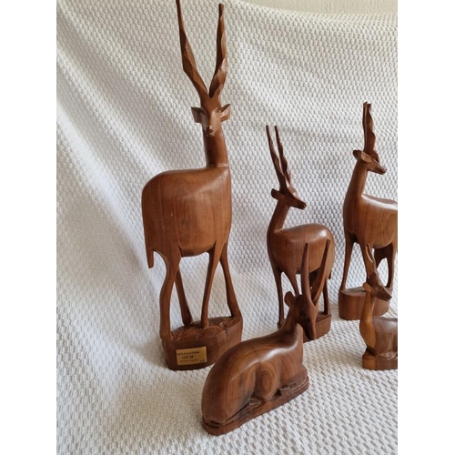 36 - Collection / Family of 6 x Hand Carved Antelope Figures, Hand Made in Kenya, (Tallest Approx. 46cm),... 