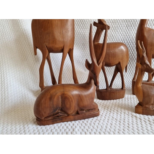 36 - Collection / Family of 6 x Hand Carved Antelope Figures, Hand Made in Kenya, (Tallest Approx. 46cm),... 