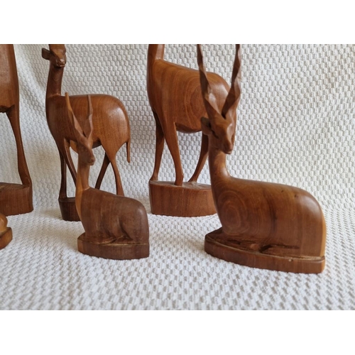 36 - Collection / Family of 6 x Hand Carved Antelope Figures, Hand Made in Kenya, (Tallest Approx. 46cm),... 