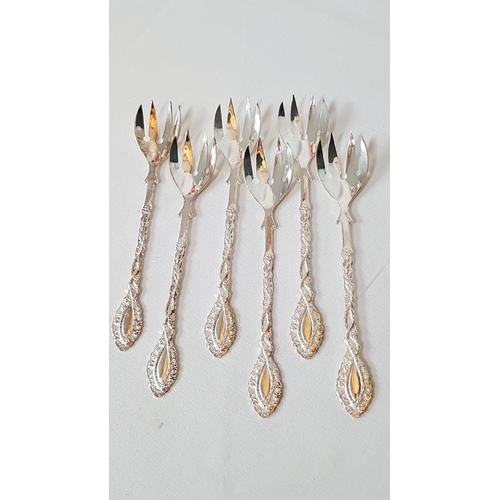 129 - Set of 6 x Silver Plated Cake Forks with Decorative Handles