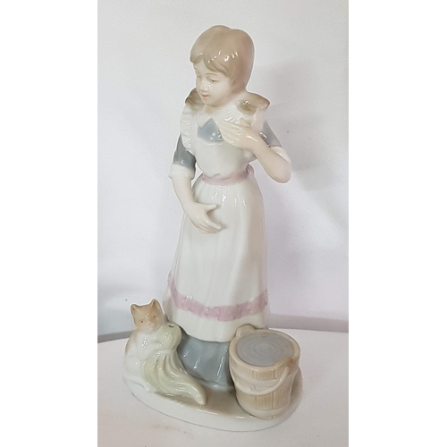 187 - Lladro Style Porcelain Figurines Children with Their Pets (Boy with Turtle H:19cm and Girl with Cat ... 