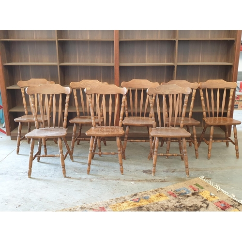 217 - Set of 8 x Solid Wood Rustic Kitchen Chairs, Dark Brown Carved Legs