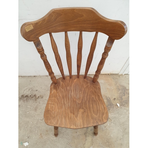 217 - Set of 8 x Solid Wood Rustic Kitchen Chairs, Dark Brown Carved Legs