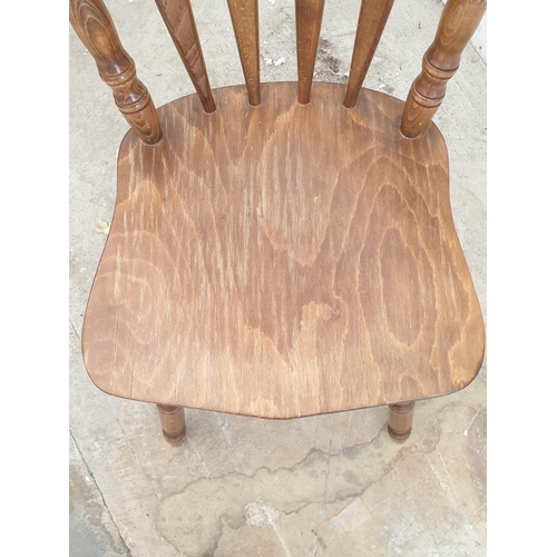 217 - Set of 8 x Solid Wood Rustic Kitchen Chairs, Dark Brown Carved Legs