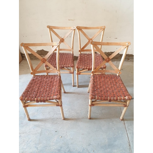 219 - Set of 4 x Hand Made Rustic Traditional Chairs in Wood and Leather