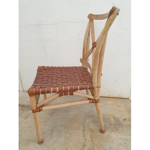 219 - Set of 4 x Hand Made Rustic Traditional Chairs in Wood and Leather