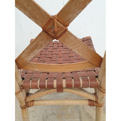 219 - Set of 4 x Hand Made Rustic Traditional Chairs in Wood and Leather