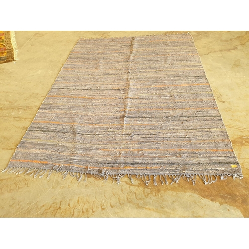 220 - Traditional Country Style Carpet (Cotton and Leather, Grey and Orange / Green Stripes (260 x 190cm)