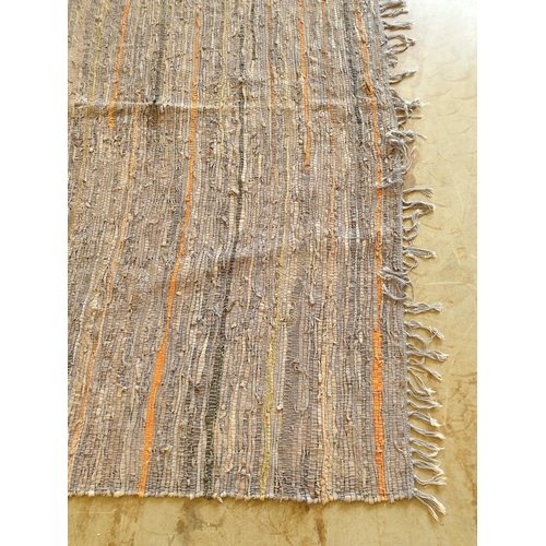 220 - Traditional Country Style Carpet (Cotton and Leather, Grey and Orange / Green Stripes (260 x 190cm)