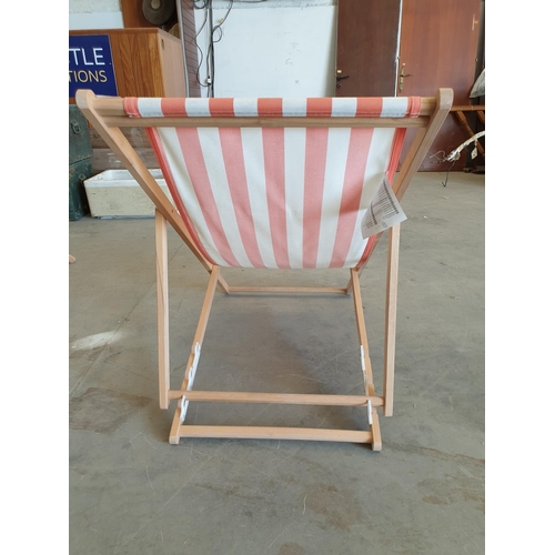 221 - Pair of Retro Style Ikea Beach Sling Chairs in Wood, White, Orange Strip Fabric)