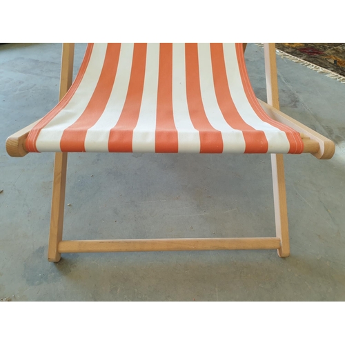 221 - Pair of Retro Style Ikea Beach Sling Chairs in Wood, White, Orange Strip Fabric)