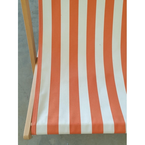 221 - Pair of Retro Style Ikea Beach Sling Chairs in Wood, White, Orange Strip Fabric)