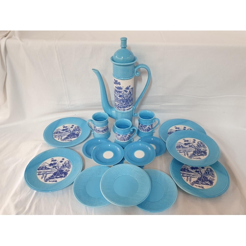 223 - Vintage Ceramic Tea / Coffee Set Incomplete) Light Blue with White / Blue Vintage Scenes Pattern inc... 