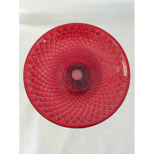 286 - Large Modern Shape Bowl (Ø32.5cm x H:12.5cm) and Red Glass Modern Shape Small Cake Plate (Ø20cm x H:... 