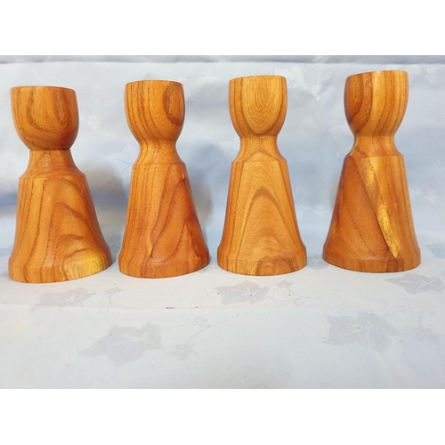 119 - Collection of 6 x (2 + 4) Hand Made Woodman Pera Pedi, Candle Sticks (2 x H:22cm each & 4 x H:14cm e... 