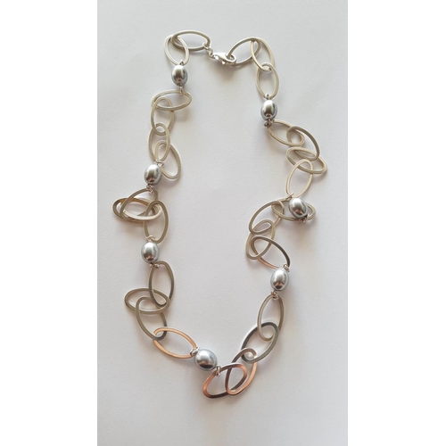 144 - Silver Link Paperclip Chain Necklace (L:80cm)