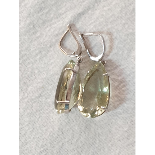 275 - Pair of Silver .925 Hallmarked Earrings with Large Crystal Dangle Drop