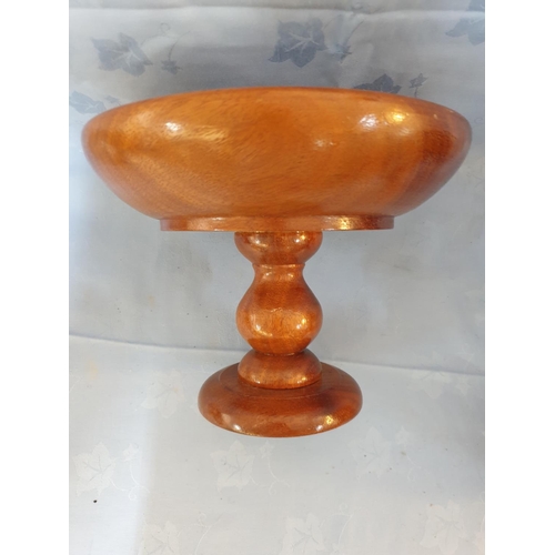 45 - Set of 3 x Matching Hand Made Wooden Fruit Bowl on Leg (Ø25cm x H:19cm each) Woodman Pera Pedi