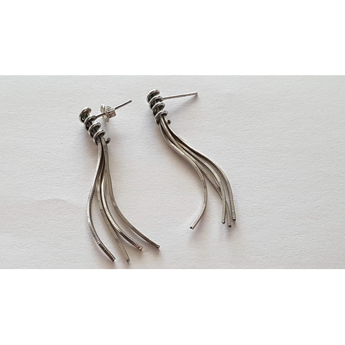 89 - Pair of Silver Earrings with Posts Silky Snake Chain Drop (4cm Drop)