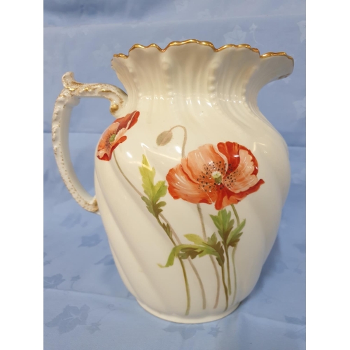 94 - Antique a Lanternier Limoges (Made in France) Porcelain Pitcher (Hallmarked 1897 - 1914) Hand Painte... 